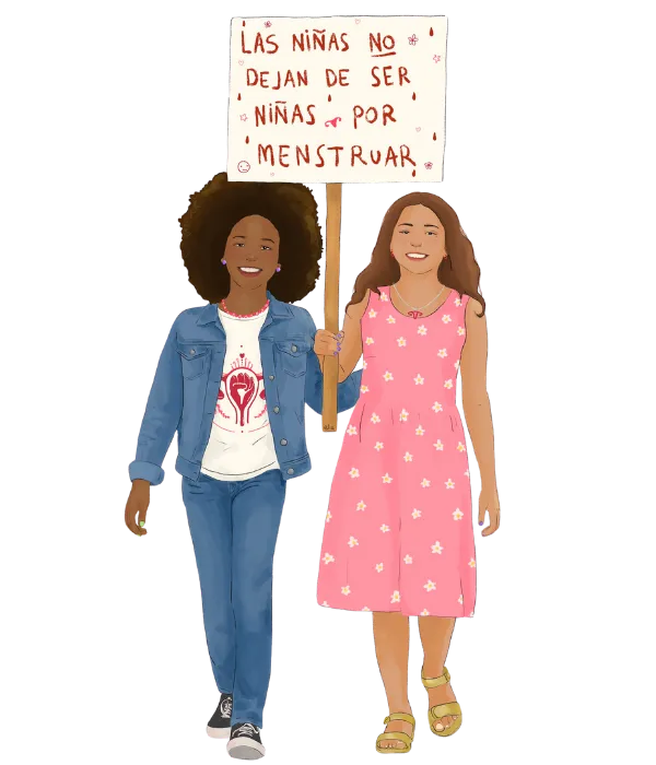 Ilustración de dos niñas sosteniendo un cartel 